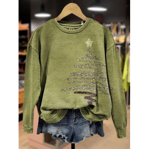 Women Christmas Crew Neck Printing Casual Spring/Fall Long Sleeve Sweatshirt