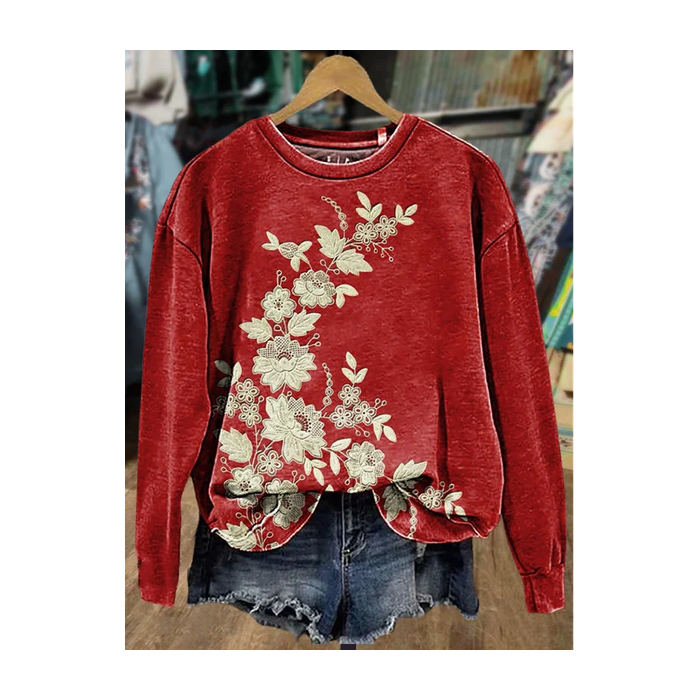 Women Floral Crew Neck Printing Casual Spring/Fall Long Sleeve Sweatshirt