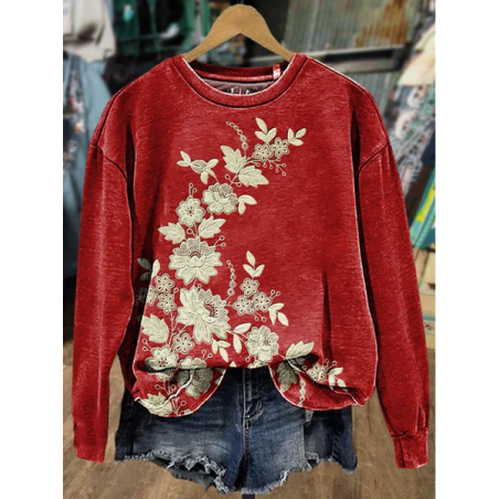 Women Floral Crew Neck Printing Casual Spring/Fall Long Sleeve Sweatshirt