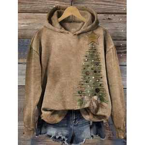 Women Christmas Spring/Fall Printing Long Sleeve Casual Daily Hoodie