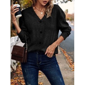 Women Plain Long Sleeve Tee T-shirt V Neck Split Joint Casual Spring/Fall Top