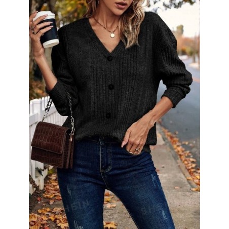 Women Plain Long Sleeve Tee T-shirt V Neck Split Joint Casual Spring/Fall Top