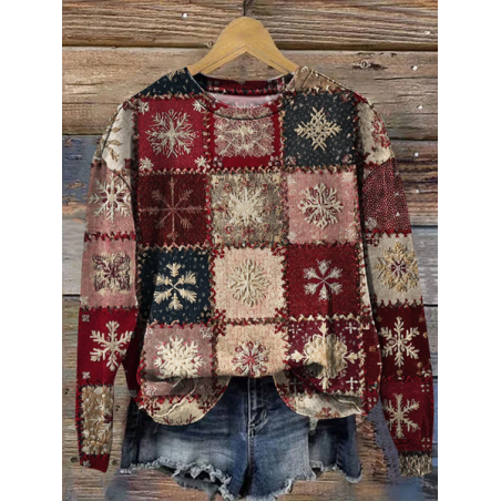 Women Christmas Crew Neck Printing Casual Spring/Fall Long Sleeve Sweatshirt