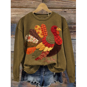 Women Turkey Crew Neck Printing Casual Spring/Fall Long Sleeve Sweatshirt