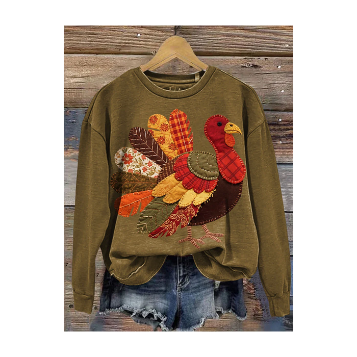Women Turkey Crew Neck Printing Casual Spring/Fall Long Sleeve Sweatshirt