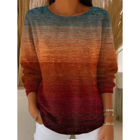Women Abstract Printing Spring/Fall Casual Long Sleeve Crew Neck Sweater