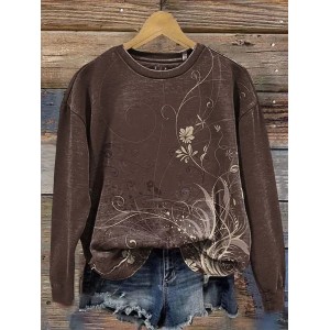Women Floral Crew Neck Printing Casual Spring/Fall Long Sleeve Sweatshirt