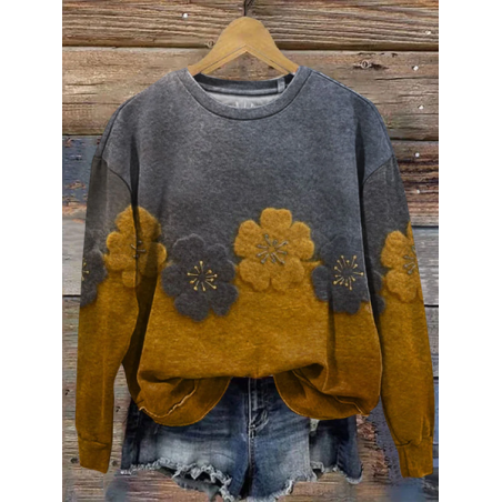 Women Floral Crew Neck Printing Casual Spring/Fall Long Sleeve Sweatshirt