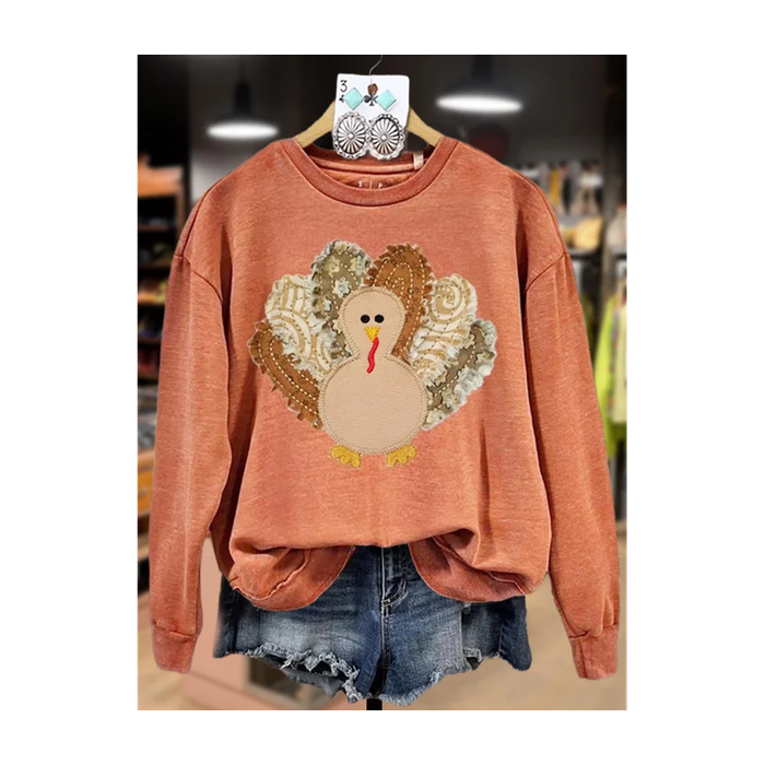 Women Turkey Crew Neck Printing Casual Spring/Fall Long Sleeve Sweatshirt