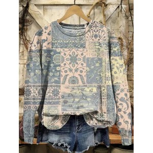 Women Floral Crew Neck Printing Casual Spring/Fall Long Sleeve Sweatshirt