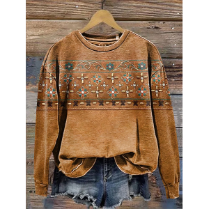 Women Floral Crew Neck Printing Casual Spring/Fall Long Sleeve Sweatshirt