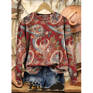 Women Floral Crew Neck Printing Casual Spring/Fall Long Sleeve Sweatshirt