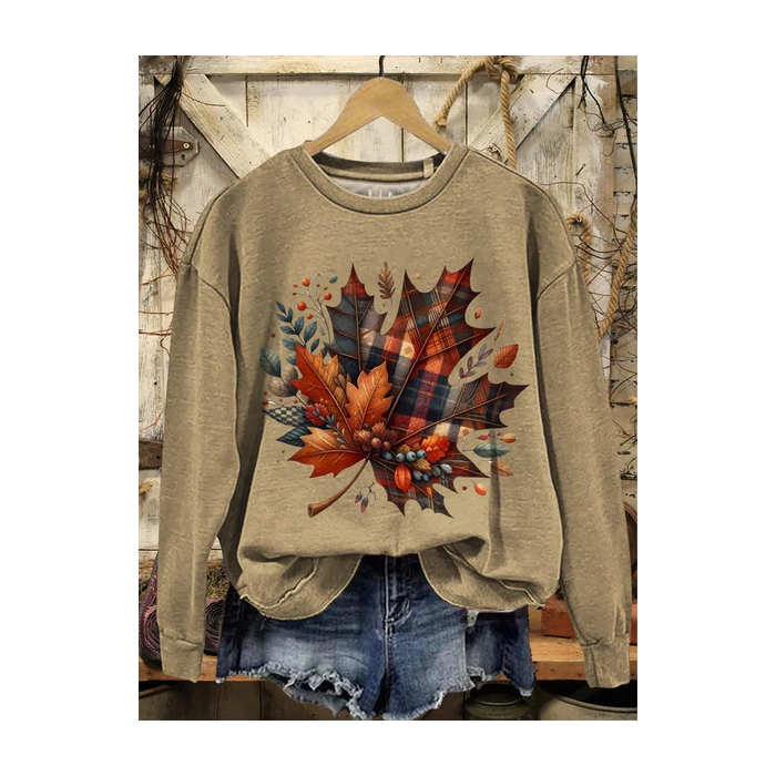 Women Maple Leaf Crew Neck Printing Casual Spring/Fall Long Sleeve Sweatshirt