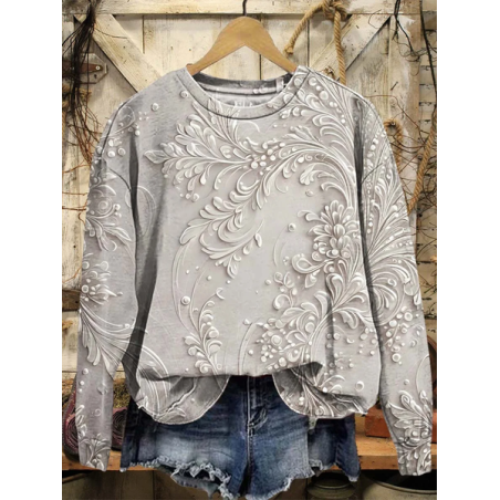 Women Floral Crew Neck Printing Casual Spring/Fall Long Sleeve Sweatshirt
