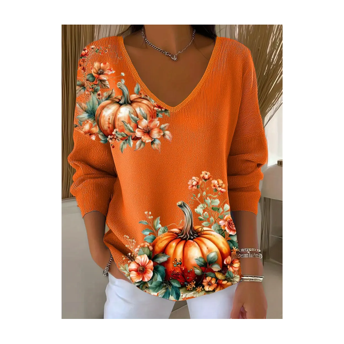 Women Floral Long Sleeve Tee T-shirt V Neck Printing Casual Spring/Fall Top