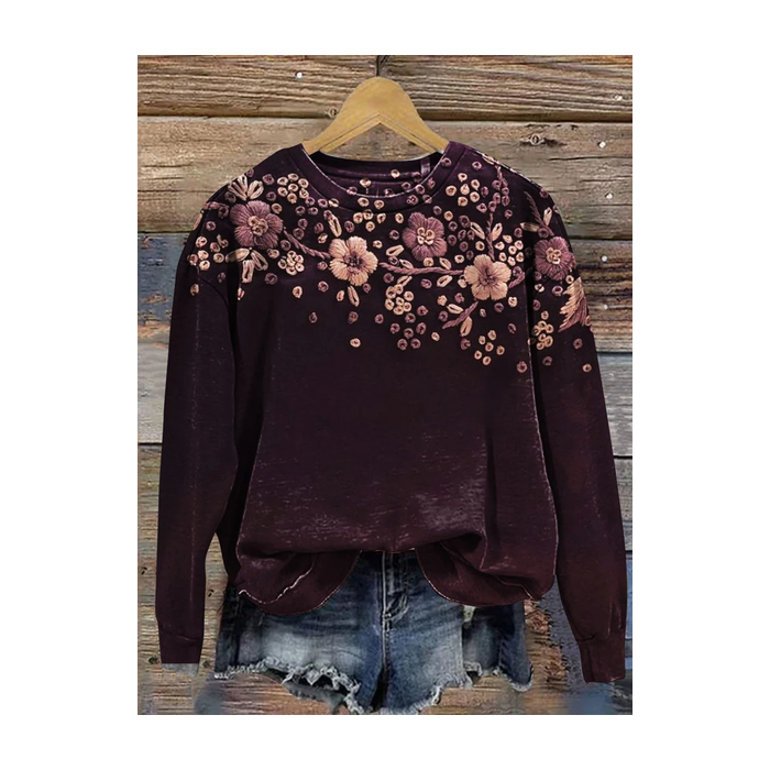 Women Floral Crew Neck Printing Casual Spring/Fall Long Sleeve Sweatshirt