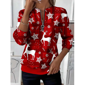 Women Christmas Crew Neck Printing Casual Spring/Fall Long Sleeve Sweatshirt