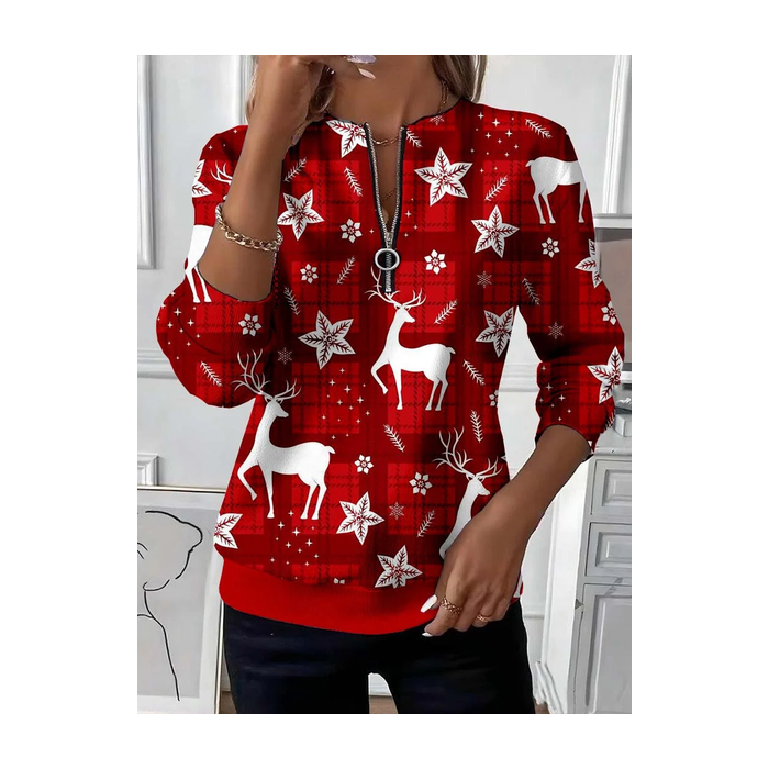 Women Christmas Crew Neck Printing Casual Spring/Fall Long Sleeve Sweatshirt