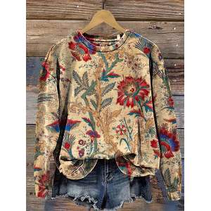 Women Floral Crew Neck Printing Casual Spring/Fall Long Sleeve Sweatshirt