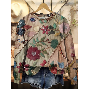Women Floral Crew Neck Printing Casual Spring/Fall Long Sleeve Sweatshirt