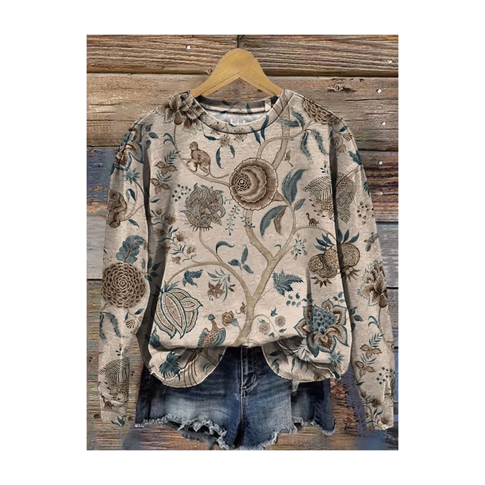 Women Floral Crew Neck Printing Casual Spring/Fall Long Sleeve Sweatshirt