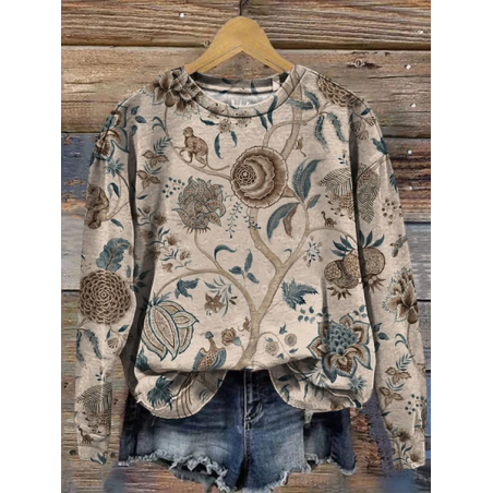 Women Floral Crew Neck Printing Casual Spring/Fall Long Sleeve Sweatshirt