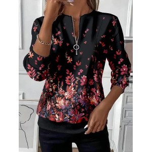 Women Floral Crew Neck Printing Casual Spring/Fall Long Sleeve Sweatshirt