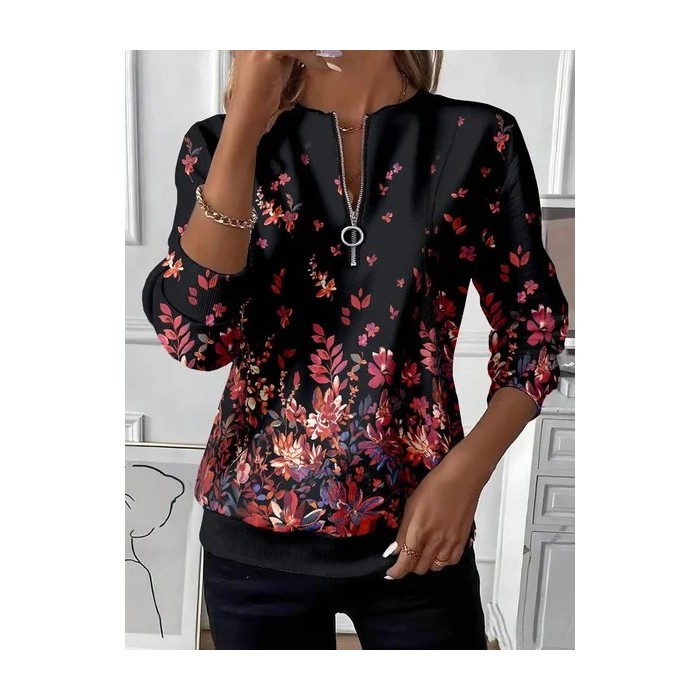 Women Floral Crew Neck Printing Casual Spring/Fall Long Sleeve Sweatshirt