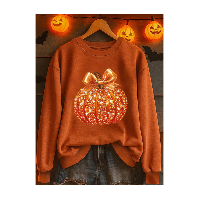 Women Halloween (pumpkin) Crew Neck Printing Casual Spring/Fall Long Sleeve Sweatshirt