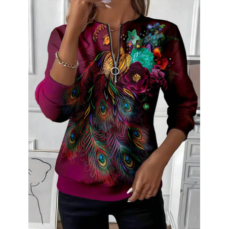 Women Floral Crew Neck Printing Casual Spring/Fall Long Sleeve Sweatshirt