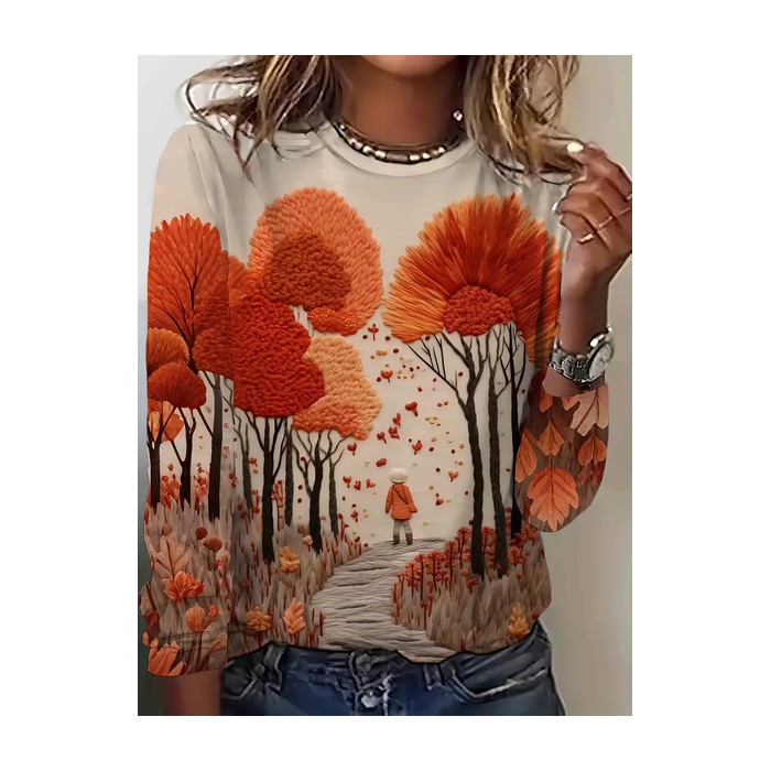 Women Tree Long Sleeve Tee T-shirt Crew Neck Printing Casual Spring/Fall Graphic Tee Top