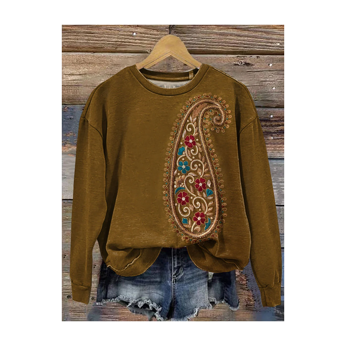 Women Floral Crew Neck Printing Casual Spring/Fall Long Sleeve Sweatshirt