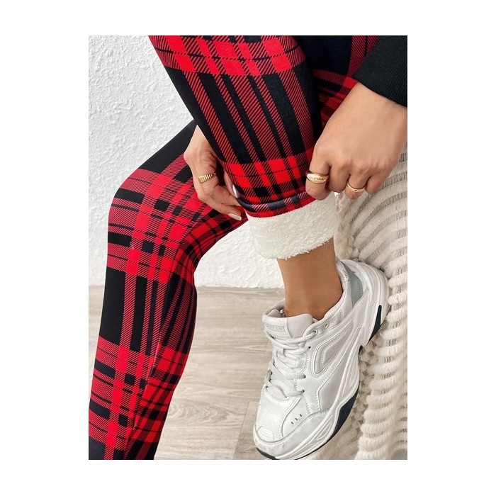 Women Plaid Casual Winter Printing Long Leggings