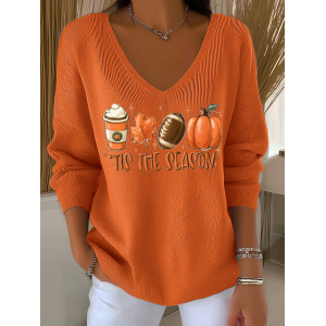 Women Text Letters Long Sleeve Tee T-shirt V Neck Printing Casual Spring/Fall Top