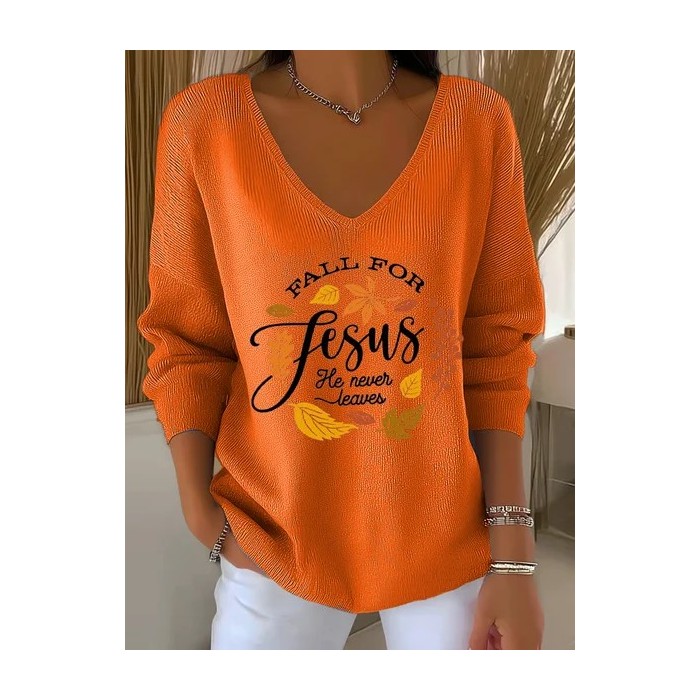 Women Text Letters Long Sleeve Tee T-shirt V Neck Printing Casual Spring/Fall Top