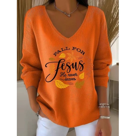 Women Text Letters Long Sleeve Tee T-shirt V Neck Printing Casual Spring/Fall Top