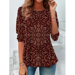 Women Floral Long Sleeve Tee T-shirt Crew Neck Casual Spring/Fall Tunic Top