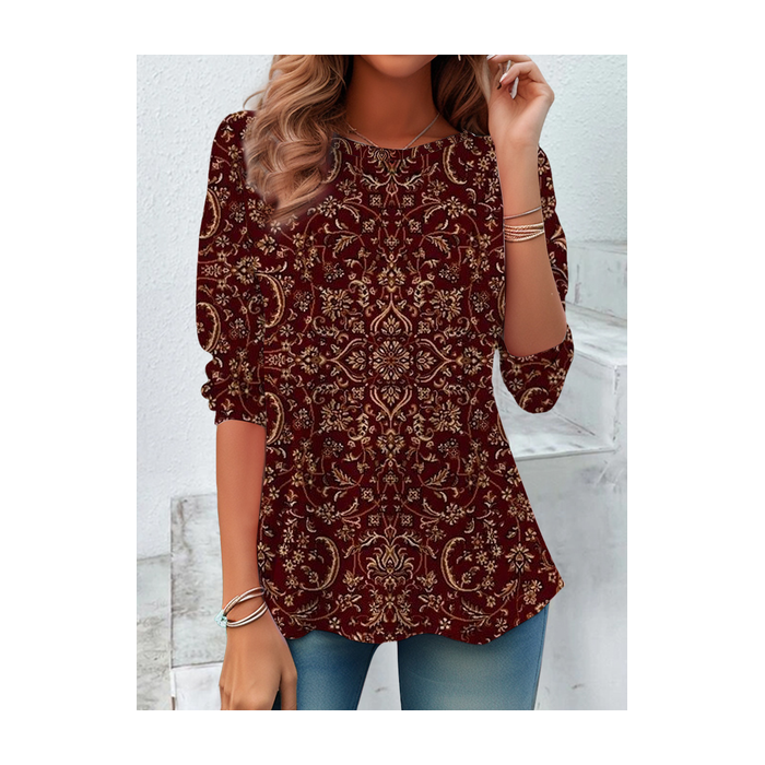 Women Floral Long Sleeve Tee T-shirt Crew Neck Casual Spring/Fall Tunic Top