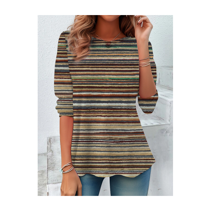 Women Striped Long Sleeve Tee T-shirt Crew Neck Casual Spring/Fall Tunic Top