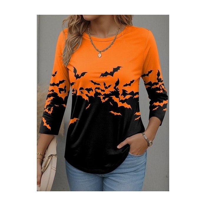Women Halloween Long Sleeve Tee T-shirt Crew Neck Vintage Spring/Fall Top