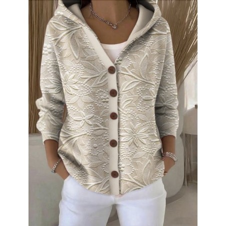 Women Floral Long Sleeve Hoodie Casual Spring/Fall Cardigan Outerwear