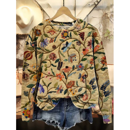 Women Floral Crew Neck Printing Casual Spring/Fall Long Sleeve Sweatshirt