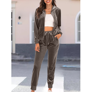 Women Plain Split Joint Two-Piece Set Daily Long Sleeve Casual Spring/Fall Top With Pants Matching Set