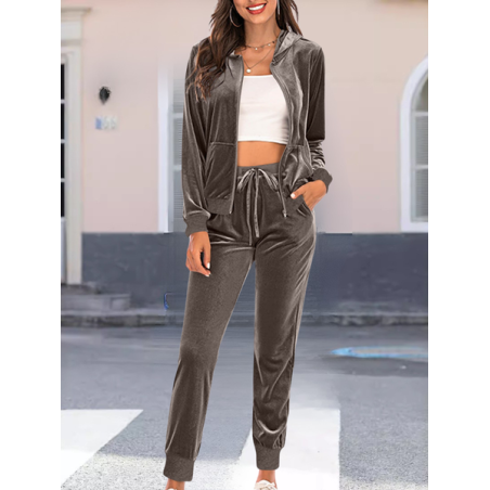 Women Plain Split Joint Two-Piece Set Daily Long Sleeve Casual Spring/Fall Top With Pants Matching Set