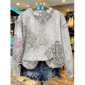 Women Floral Crew Neck Printing Casual Spring/Fall Long Sleeve Sweatshirt