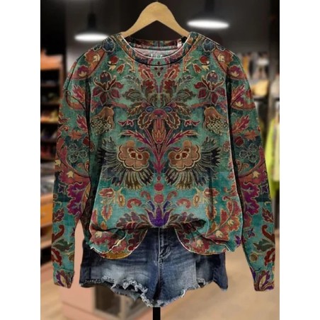 Women Floral Crew Neck Printing Casual Spring/Fall Long Sleeve Sweatshirt