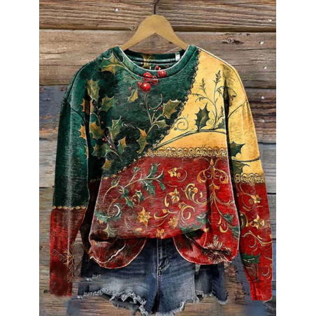 Women Floral Crew Neck Printing Casual Spring/Fall Long Sleeve Sweatshirt