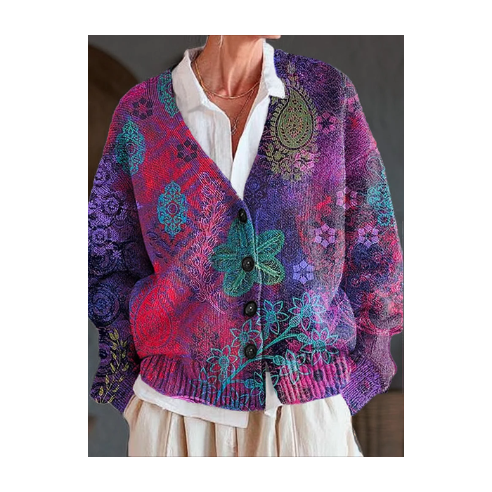 Women Floral Printing Long Sleeve V Neck Casual Spring/Fall Cardigan Outerwear