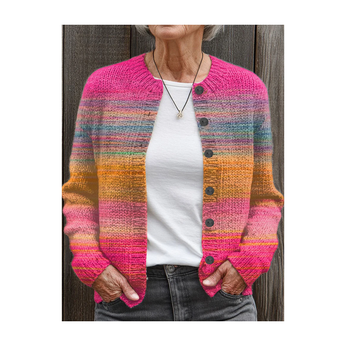 Women Abstract Printing Long Sleeve Crew Neck Vintage Spring/Fall Cardigan Outerwear