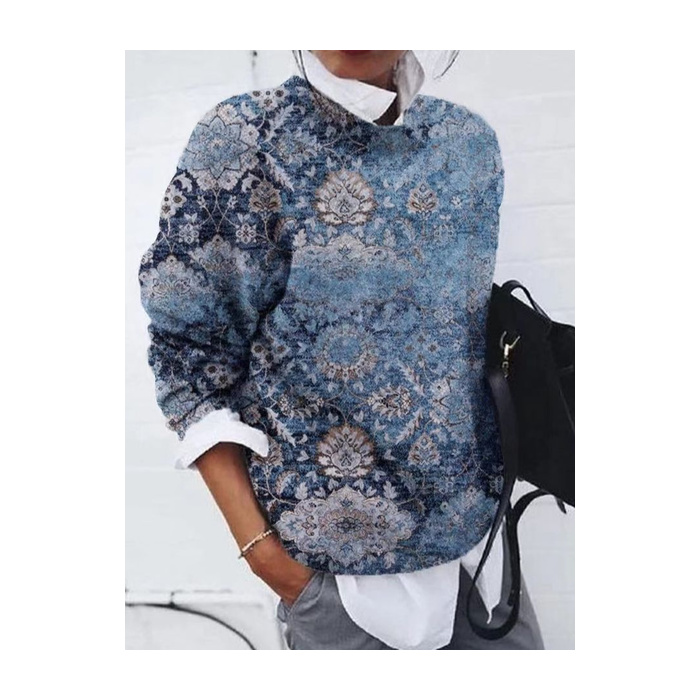 Women Floral Printing Spring/Fall Casual Long Sleeve Crew Neck Sweater